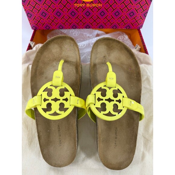 Tory Burch Miller Cloud Soft Patent Leather/Cork Blazing Yellow Size 7.5 - Picture 2 of 9